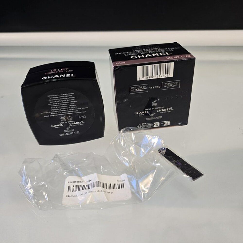 EMPTY Jar Chanel Le Lift Creme De Nuit 1.7 oz Black Glass Jar With Box & Spatula - Picture 4 of 5